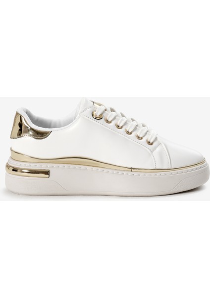 Kadın Beyaz Kalın Poli Taban Altın Detaylı Bağcıklı Spor Ayakkabı fiyatları