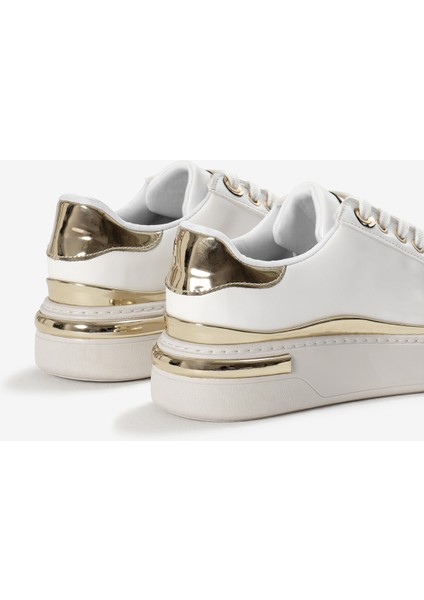 Kadın Beyaz Kalın Poli Taban Altın Detaylı Bağcıklı Spor Ayakkabı indirimleri