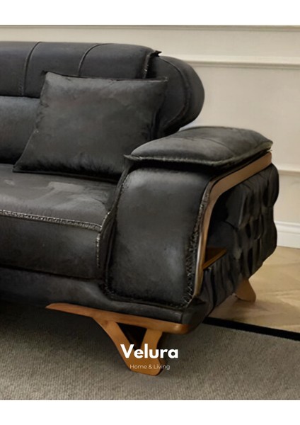 Berra Sırt Mekanizmalı Üç Adet Üçlü Kanepe & 3'lü Koltuk (3+3+3) - Antrasit fiyatları