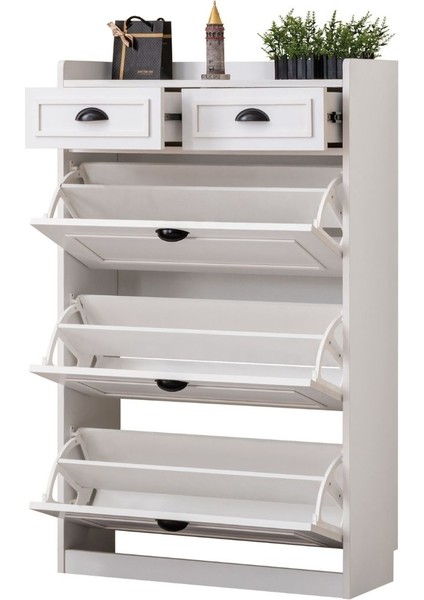 Ayakkabılık, Çırağan Ayakkabılık, Düşer Kapak Çekmeceli Ayakkabılık, Beyaz indirimleri