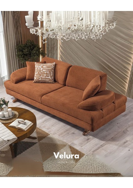 Sultan Sırt Mekanizmalı ve Bazalı 3 Adet Üçlü Kanepe & 3'lü Koltuk (3+3+3) - Kiremit