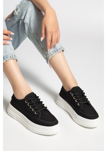 Kadın Siyah Poli Taban Keten Halat Bağcıklı Spor Ayakkabı fiyatları