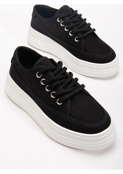 Kadın Siyah Poli Taban Keten Halat Bağcıklı Spor Ayakkabı modelleri
