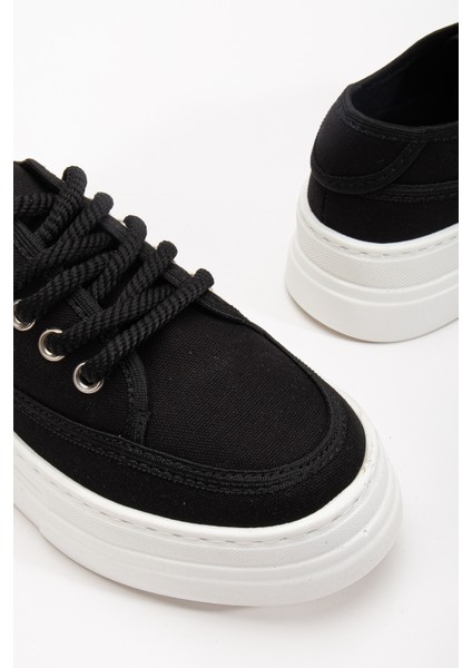 Kadın Siyah Poli Taban Keten Halat Bağcıklı Spor Ayakkabı fırsatları