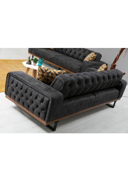 Enisa Sırt Mekanizmalı Üç Adet Üçlü Kanepe & Kapitoneli 3'lü Koltuk (3+3+3) - Antrasit fiyatları