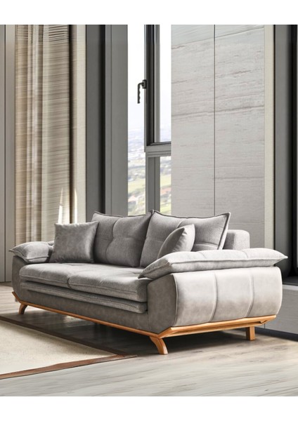 Azir Yataklı ve Bazalı Üç Adet Üçlü Kanepe & 3'lü Koltuk (3+3+3) - Gri