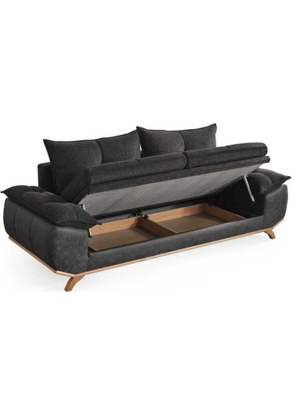 Azir Yataklı ve Bazalı Üç Adet Üçlü Kanepe & 3'lü Koltuk (3+3+3) - Gri