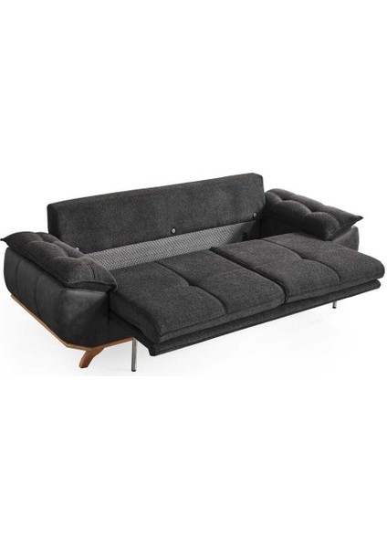 Azir Yataklı ve Bazalı Üç Adet Üçlü Kanepe & 3'lü Koltuk (3+3+3) - Gri