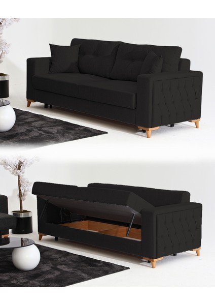Nola Koltuk Takımı 3+3+3 & Bazalı Yataklı Koltuk & Kanepe - Siyah fiyatları