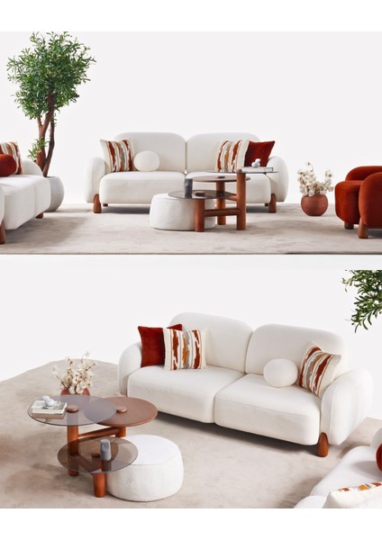 Piedra Sırt Mekanizmalı 3 Adet Üçlü Kanepe & 3'lü Koltuk (3+3+3) - Beyaz fiyatları