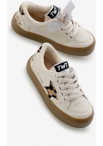 Çocuk Unisex Bej Leopar Termo Taban Yıldız Detaylı Bağcıklı ve Cırtlı Spor Ayakkabı modelleri
