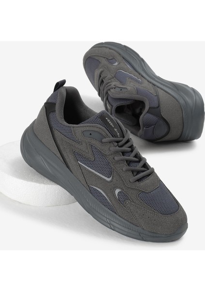 Erkek Füme Faylon Taban Nefes Alabilen Kumaş Reflektörlü Dalgalı Desenli Spor Ayakkabı