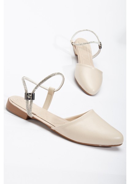 Kadın Bej Taş Halat Detaylı Babet