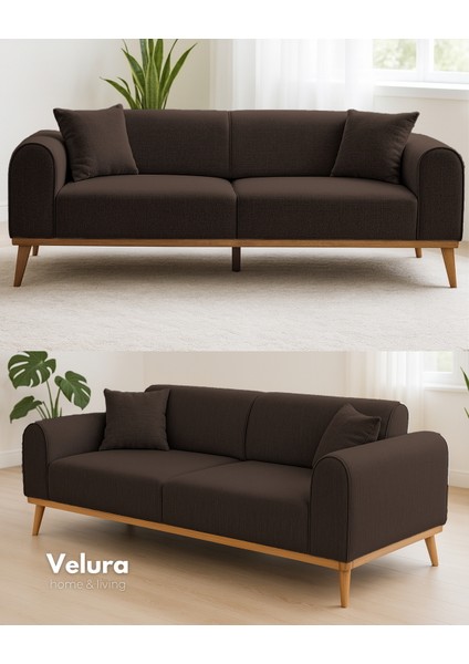 Valo Sırt Mekanizmalı 3 Adet Üçlü Kanepe & 3'lü Koltuk (3+3+3) - Koyu Kahve