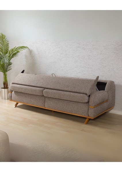 Focus Sırt Mekanizmalı Üç Adet Üçlü Kanepe & Yataklı 3'lü Koltuk (3+3+3) - Kahve fırsatları