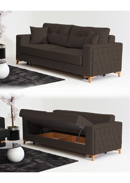 Nola Koltuk Takımı 3+3+3 & Bazalı Yataklı Koltuk & Kanepe - Koyu Kahve fiyatları