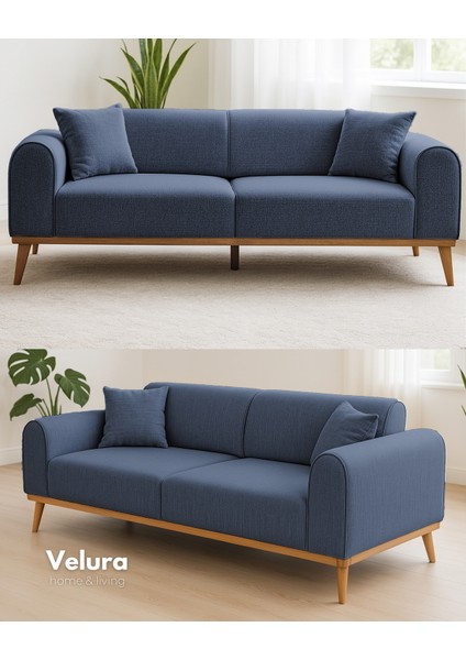 Valo Sırt Mekanizmalı 3 Adet Üçlü Kanepe & 3'lü Koltuk (3+3+3) - Mavi