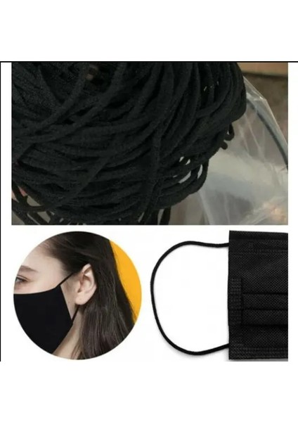 Yuvarlak Ekstra Esnek Maske Lastiği- Siyah-5 Metre