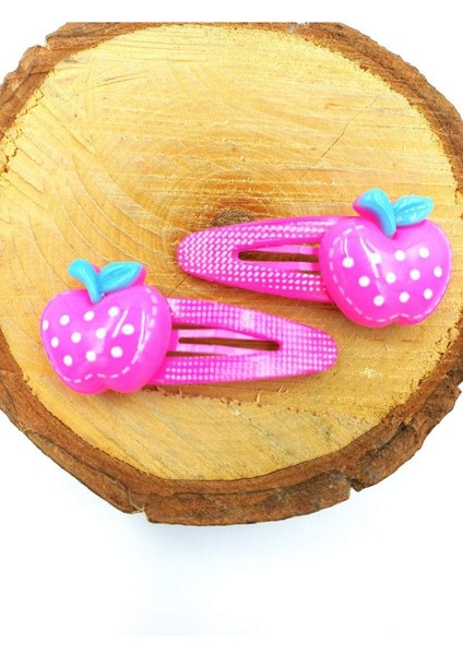 Pembe Renk Elma Figürlü Çıt Çıt Çocuk Tokası