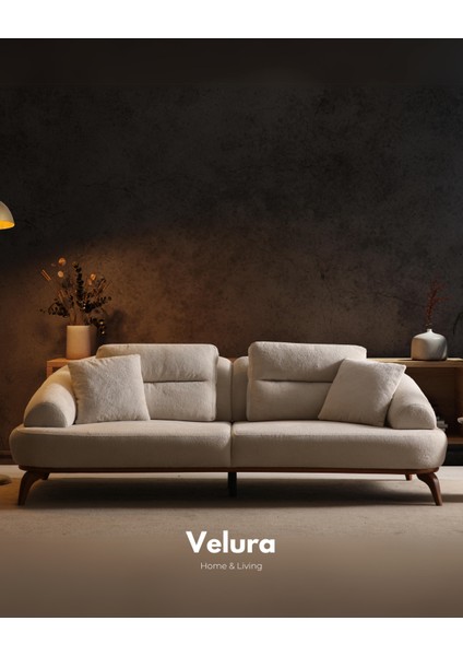 Vino Sırt Mekanizmalı 3 Adet Üçlü Kanepe & 3'lü Koltuk (3+3+3) - Krem