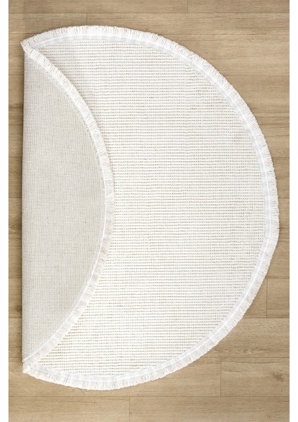 Beyaz Daire Yuvarlak Modern Dokuma Halı Bukleli BEYAZ DAİRE