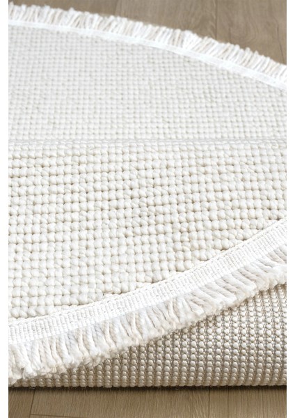 Beyaz Daire Yuvarlak Modern Dokuma Halı Bukleli BEYAZ DAİRE fırsatları