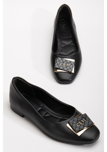 Kadın Siyah Oval Burunlu Önü Tokalı Babet fiyatları