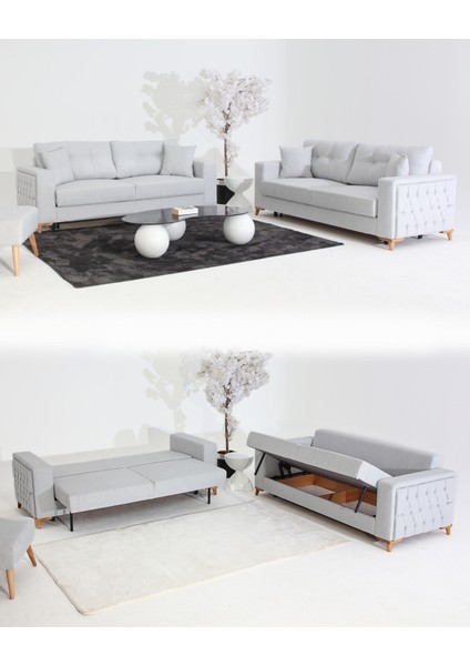 Nola Koltuk Takımı 3+3+3 & Bazalı Yataklı Koltuk & Kanepe - Gri