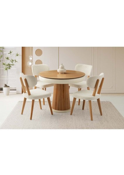 Mobilgen Naturel 4 Adet Masal Sandalye 100+30 Açılabilir Palermo Masa Takımı