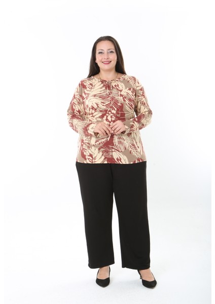 Kadın Desenli Likralı Yünlü Viskon Bluz