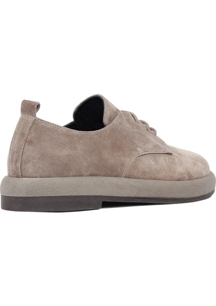 Kadın Kum Bağcıklı Kalın Tabanlı Süet Deri Ayakkabı