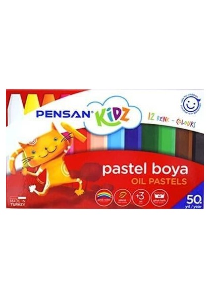 Kidz Pastel Boya 12 Renk Unisex Kullanıma Uygun 12 Parça Seti Türkiye Üretimi