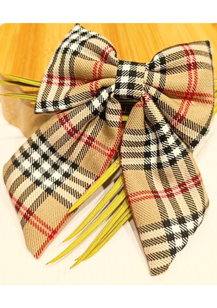 Lüks Ekose Desenli Gösterişli Fiyonk Klips Toka