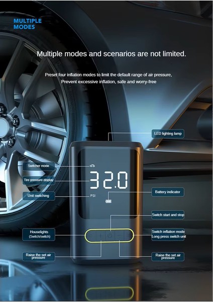 Gimp Taşınabilir Göstergeli Güç Bankası USB & Type-C, El Feneri, Flaşör, Araç Lastik Hava Pompası modelleri