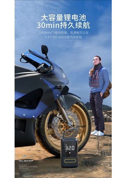 Gimp Taşınabilir Göstergeli Güç Bankası USB & Type-C, El Feneri, Flaşör, Araç Lastik Hava Pompası