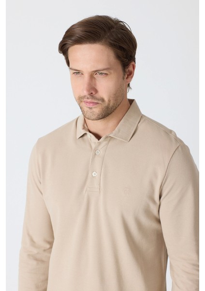 Erkek Uzun Kollu Polo Yaka Comfort Sweatshirt - Bej fiyatları