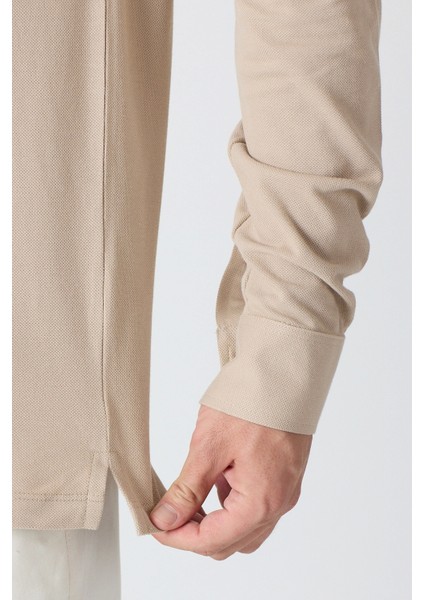 Erkek Uzun Kollu Polo Yaka Comfort Sweatshirt - Bej fırsatları