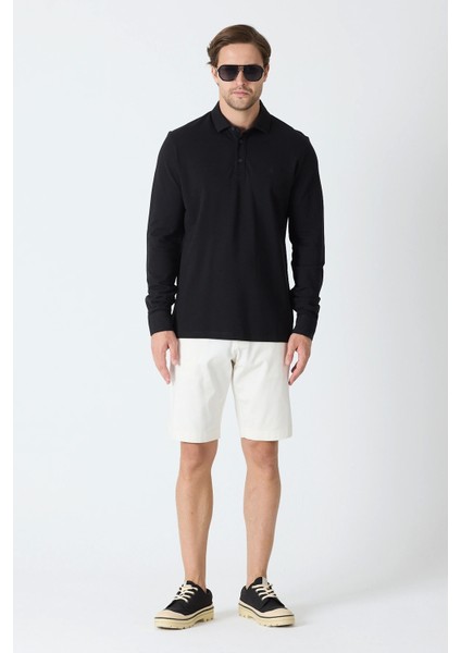Erkek Uzun Kollu Polo Yaka Comfort Sweatshirt - Siyah