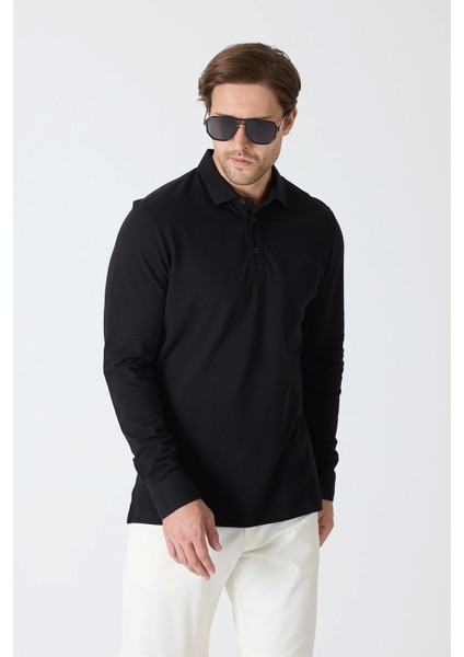 Erkek Uzun Kollu Polo Yaka Comfort Sweatshirt - Siyah fiyatları