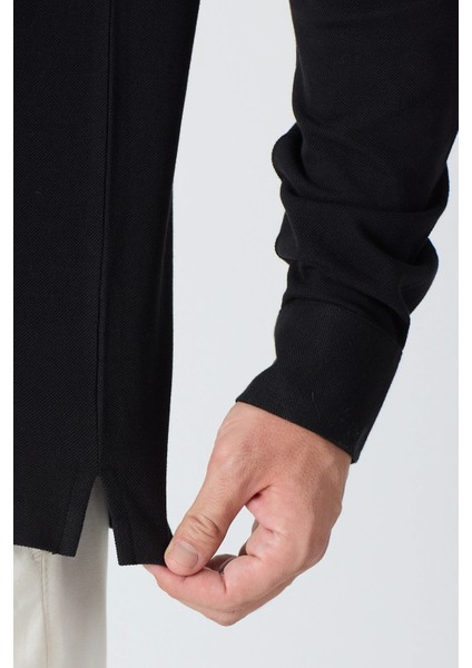Erkek Uzun Kollu Polo Yaka Comfort Sweatshirt - Siyah fırsatları
