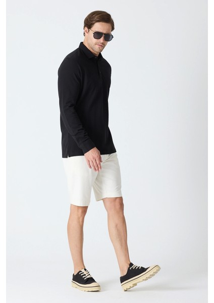 Erkek Uzun Kollu Polo Yaka Comfort Sweatshirt - Siyah