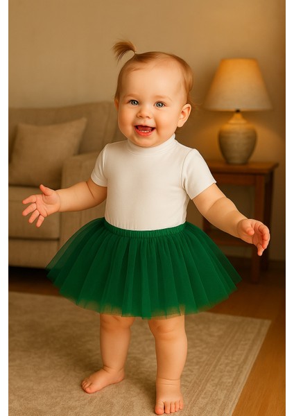 Zümrüt Yeşil Kız Bebek Prenses Doğum Günü Tütü Etek