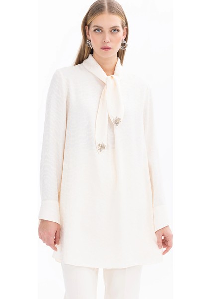 1020 Şık Tunik Yakası Flarlı Fları Taş Detaylı Gömlek Tunik Qys Şık Tunik #24-04#