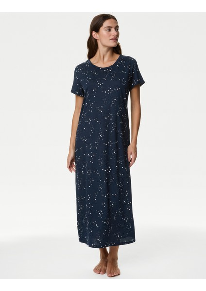 Yıldız Desenli Kısa Kollu Gecelik