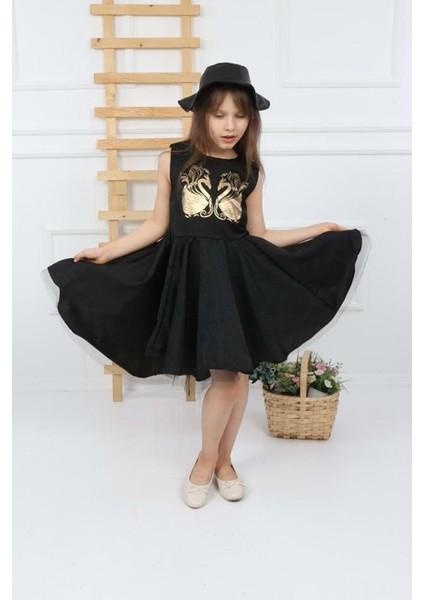 Miss Kuğu Varak Desen Şapkalı Kanatlı Kız Çocuk Elbise fiyatları