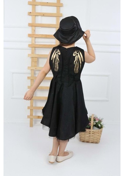 Miss Kuğu Varak Desen Şapkalı Kanatlı Kız Çocuk Elbise modelleri