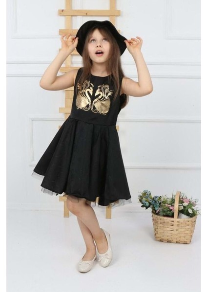 Miss Kuğu Varak Desen Şapkalı Kanatlı Kız Çocuk Elbise fırsatları