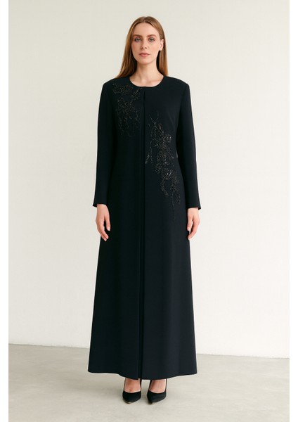 Y1166 Önzu ve Önü Boncuk ve Taş Detaylı Iç Elbise Dırı Kol Iki Kaftan Takım Qys #24-023