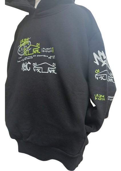 Erkek Çocuk Kapüşonlu Baskılı Siyah Sweatshirt - Cepli, Pamuklu, Rahat Kullanım fiyatları