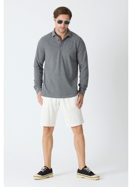 Erkek Uzun Kollu Polo Yaka Comfort Sweatshirt - Antrasit Gri